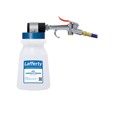 Compressed air fed sprayers can use an existing fixed or mobile air supply to fog disinfectants or other liquids